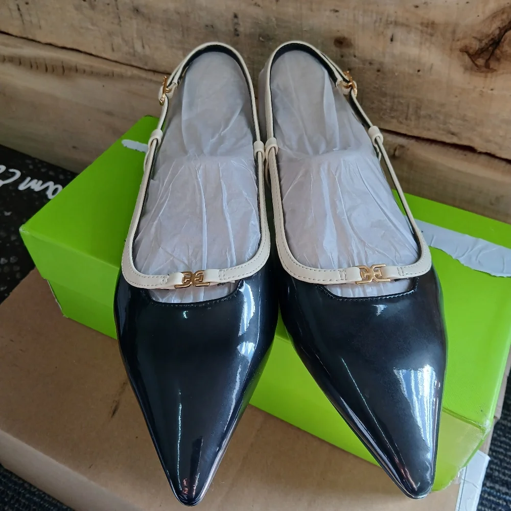 NEW Sam Edelman Women's Cohen Black/White Slingback Pointy Toe Flats 8.5 - Picture 4 of 9